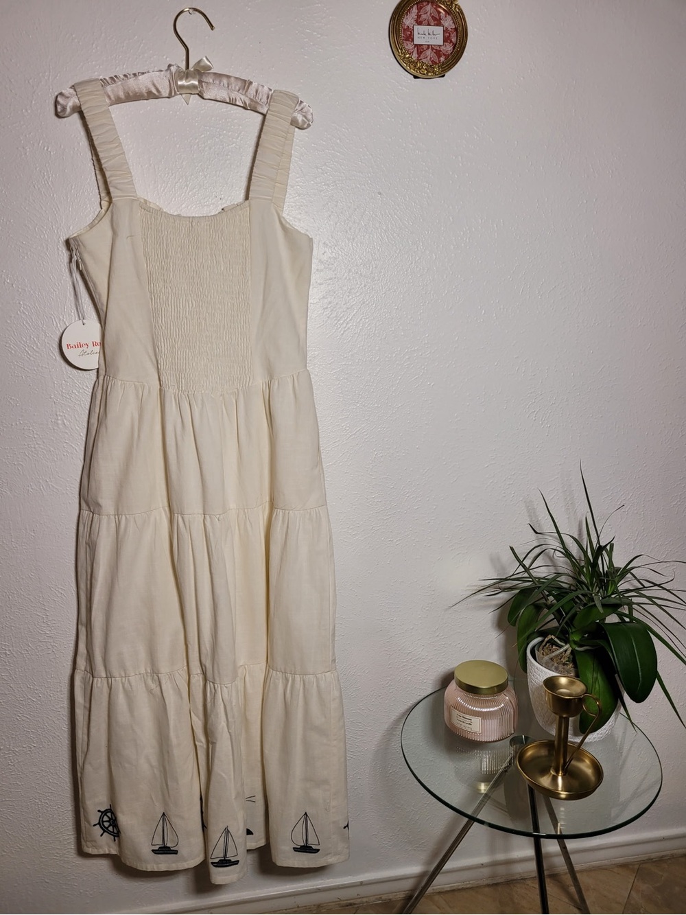 Women’s Cream Tiered Maxi Sundress with Black Tie Detail - Picture 2 of 11